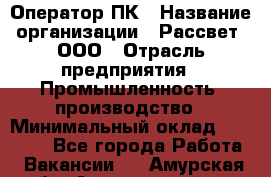 Оператор ПК › Название организации ­ Рассвет, ООО › Отрасль предприятия ­ Промышленность, производство › Минимальный оклад ­ 15 000 - Все города Работа » Вакансии   . Амурская обл.,Архаринский р-н